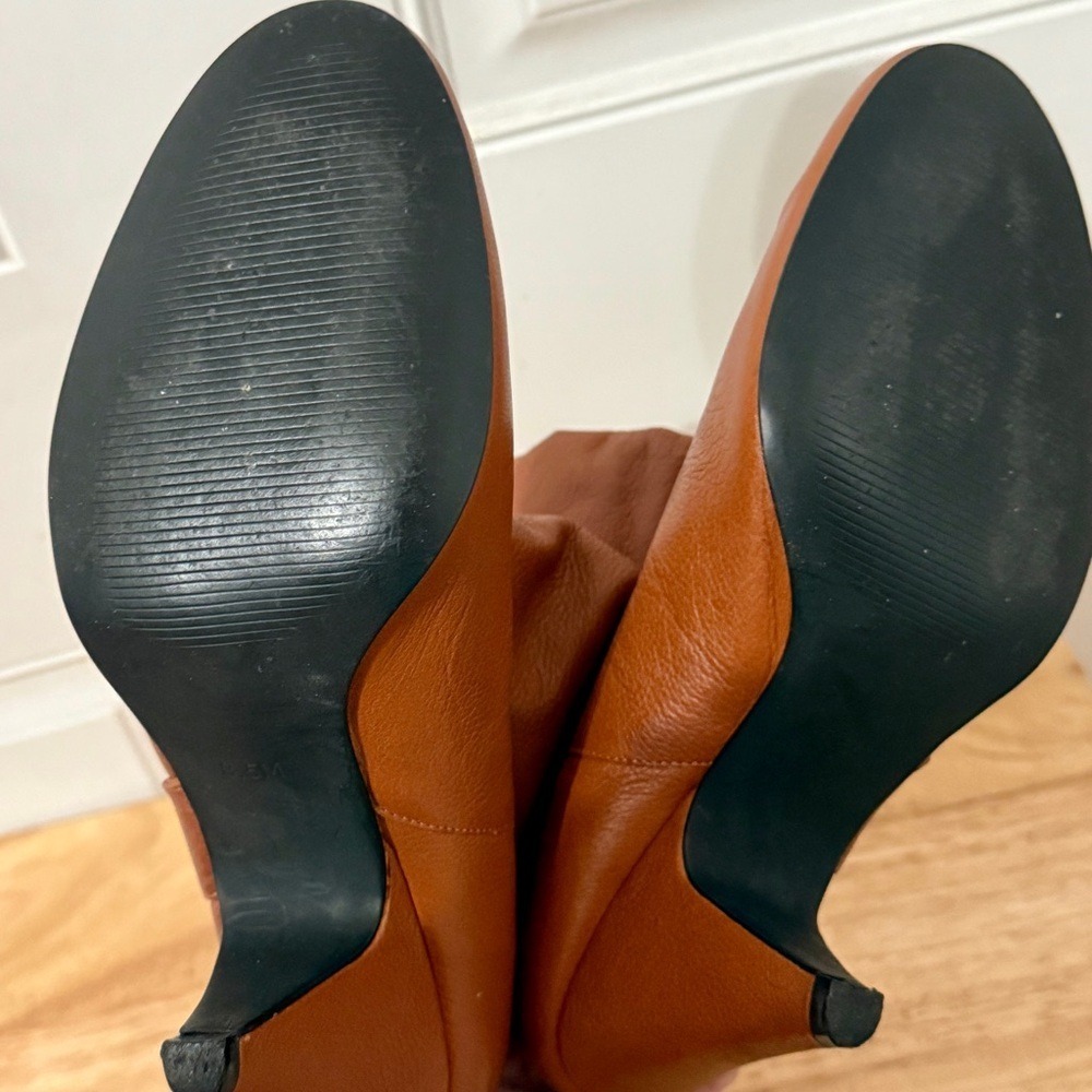 Tan Leather Steve Madden Kitten Heel‎ Slouch Bootie Retro - Picture 7 of 9